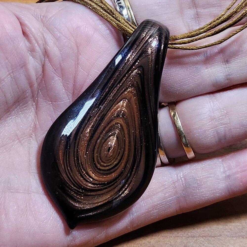 New Murano Glass Hypnosis Swirl Black & Gold Necklace 4 in 1